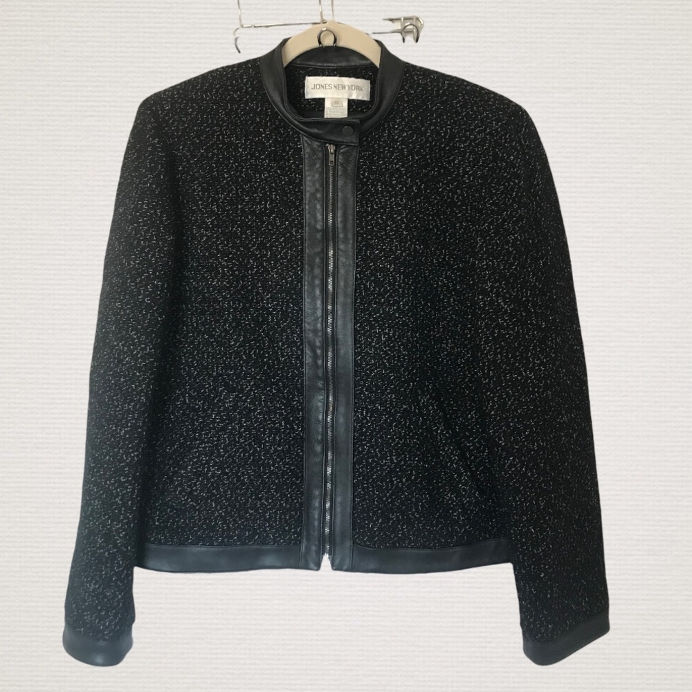 Jones New York Black Virgin Leather Wool Jacket